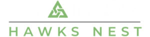 Triathlon Hawks Nest logo: 'TRIATHLON' in white with a green triangular symbol, and 'HAWKS NEST' in green beneath.