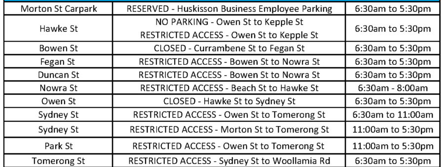 Road closure times 2026